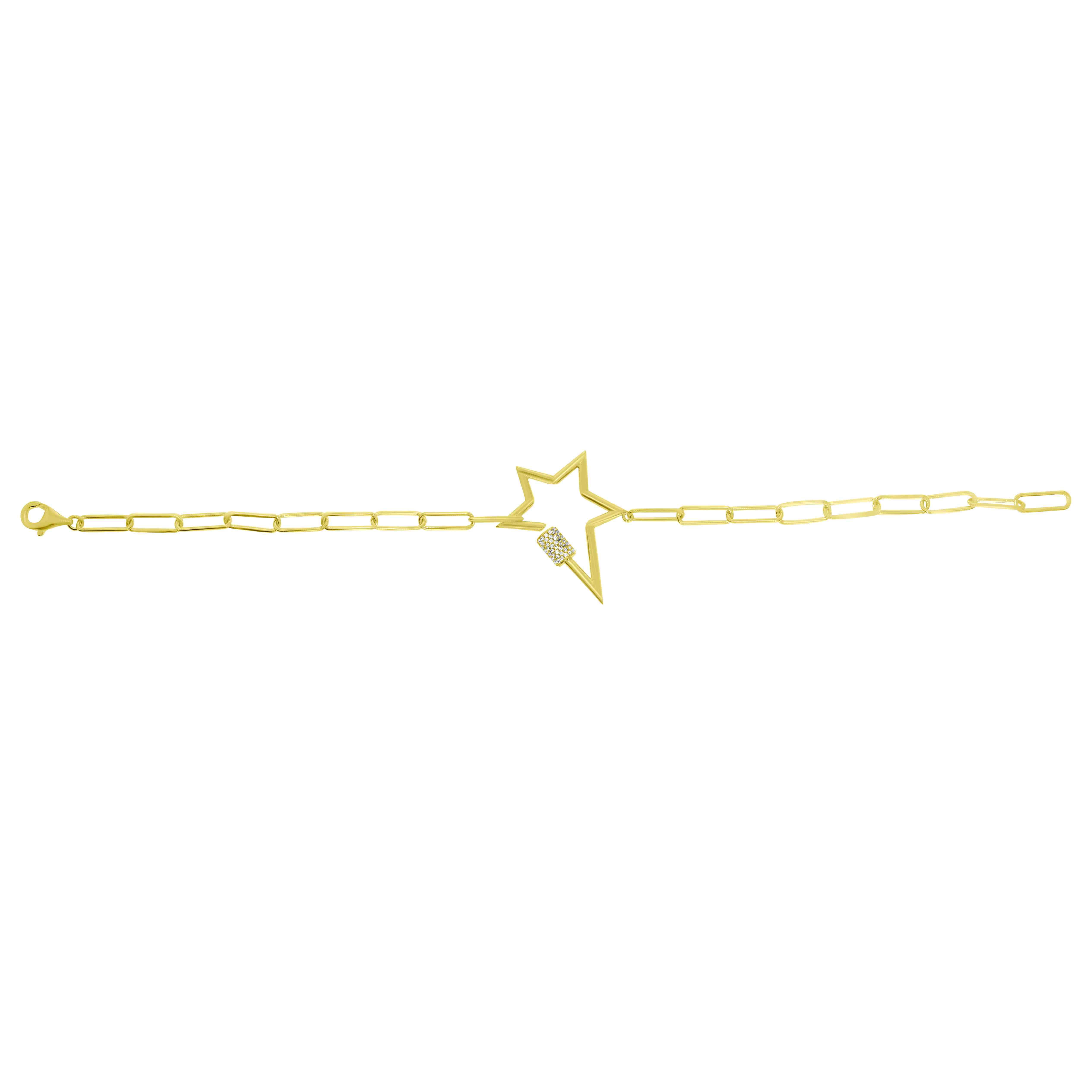 Diamond Star Dangle Charm Paper Clip Link Bracelet NK41534ABR